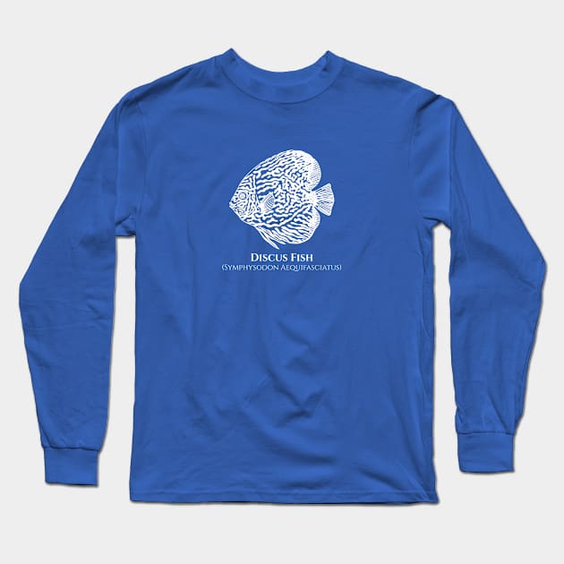 Discus Fish with Common and Latin Name - aquarist design Long Sleeve T-Shirt by Green Paladin